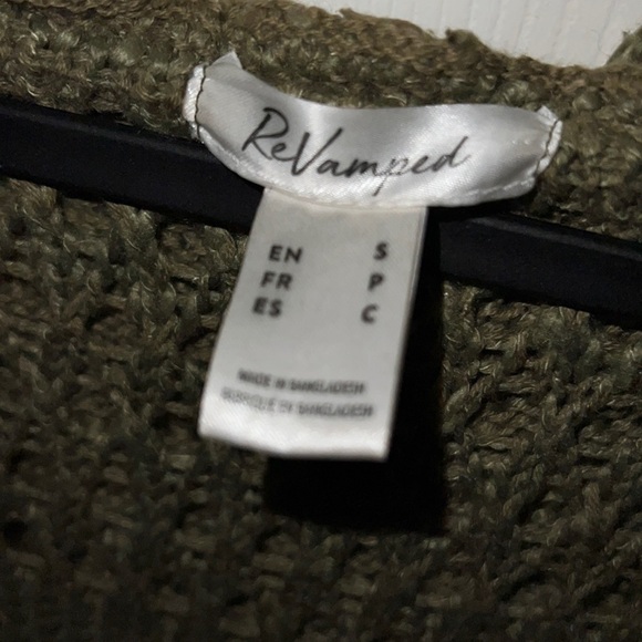 Revamped  olive green boho chic Crotchet knitted mid length open cardigan - Picture 4 of 5